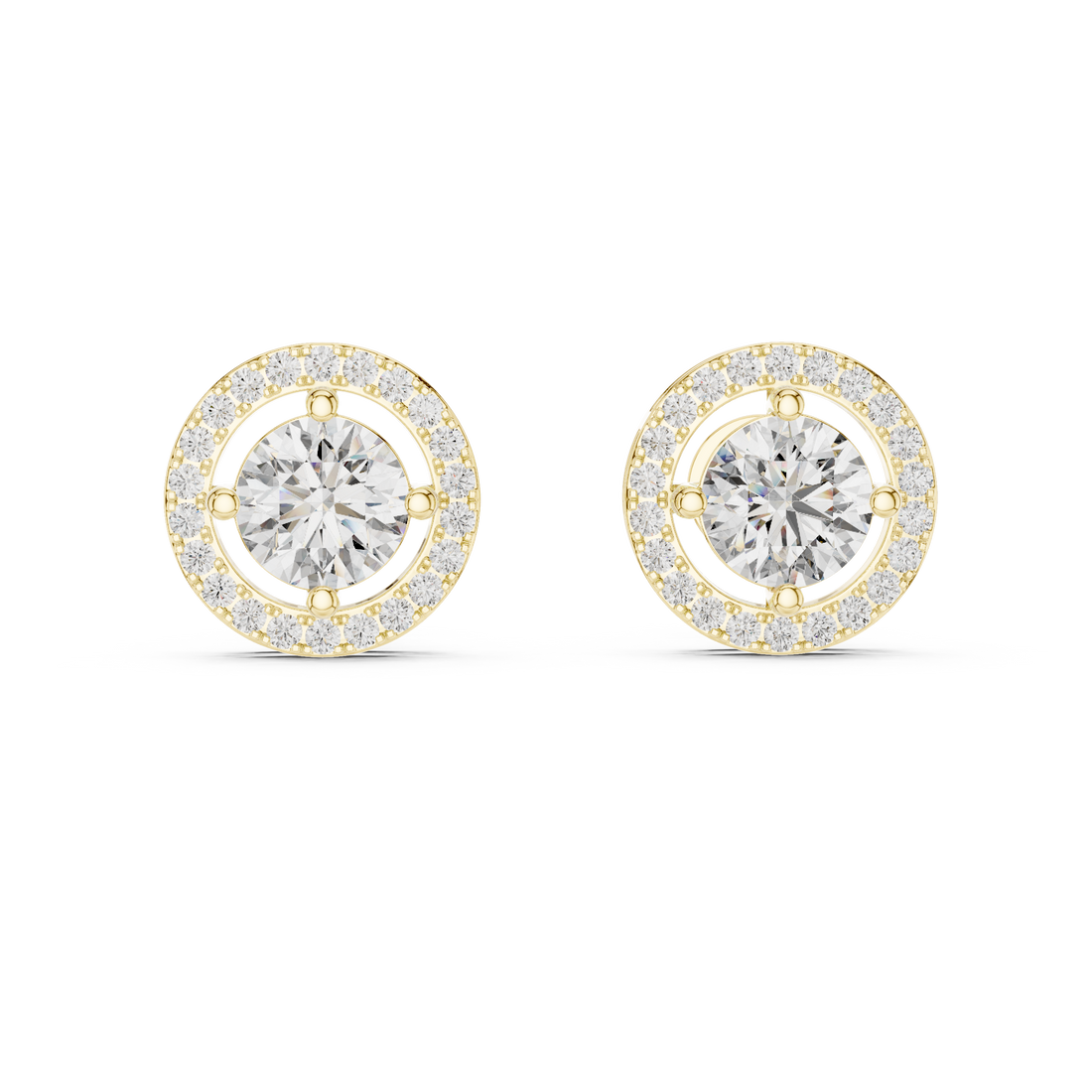 Luxury Round Diamond Halo Stud Earrings – Minimalist Rose Gold Design