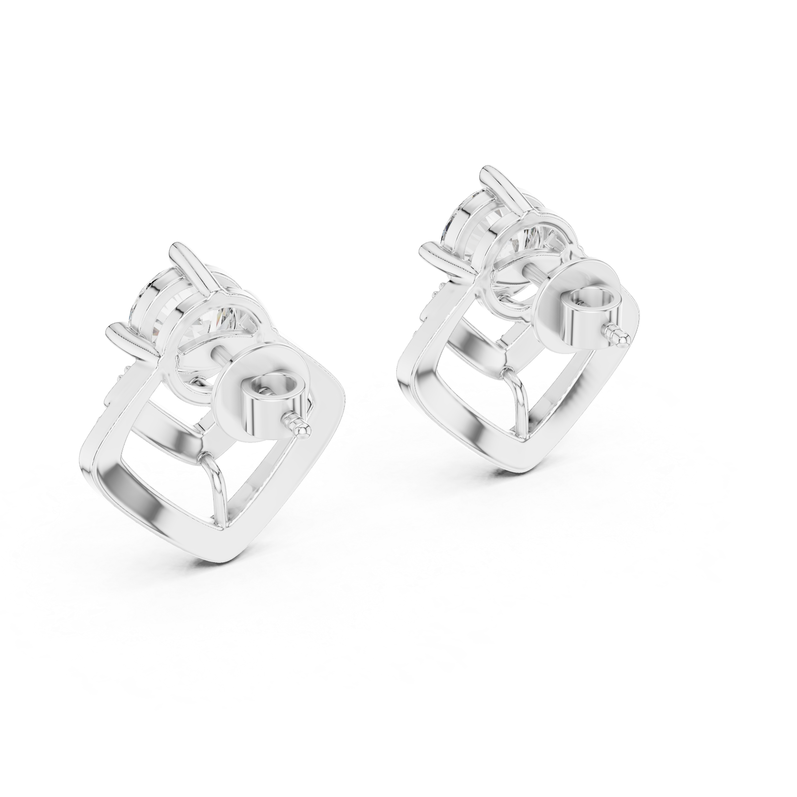 Modern Geometric Diamond Drop Earrings – Round Solitaire with Pavé Chevron Design