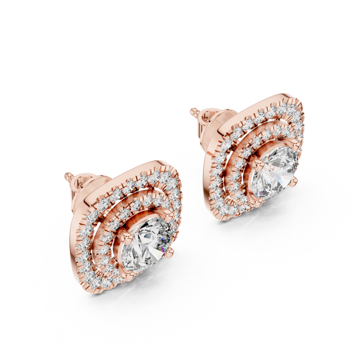 Chic Double Halo Diamond Earrings with Round Brilliant Center Stone
