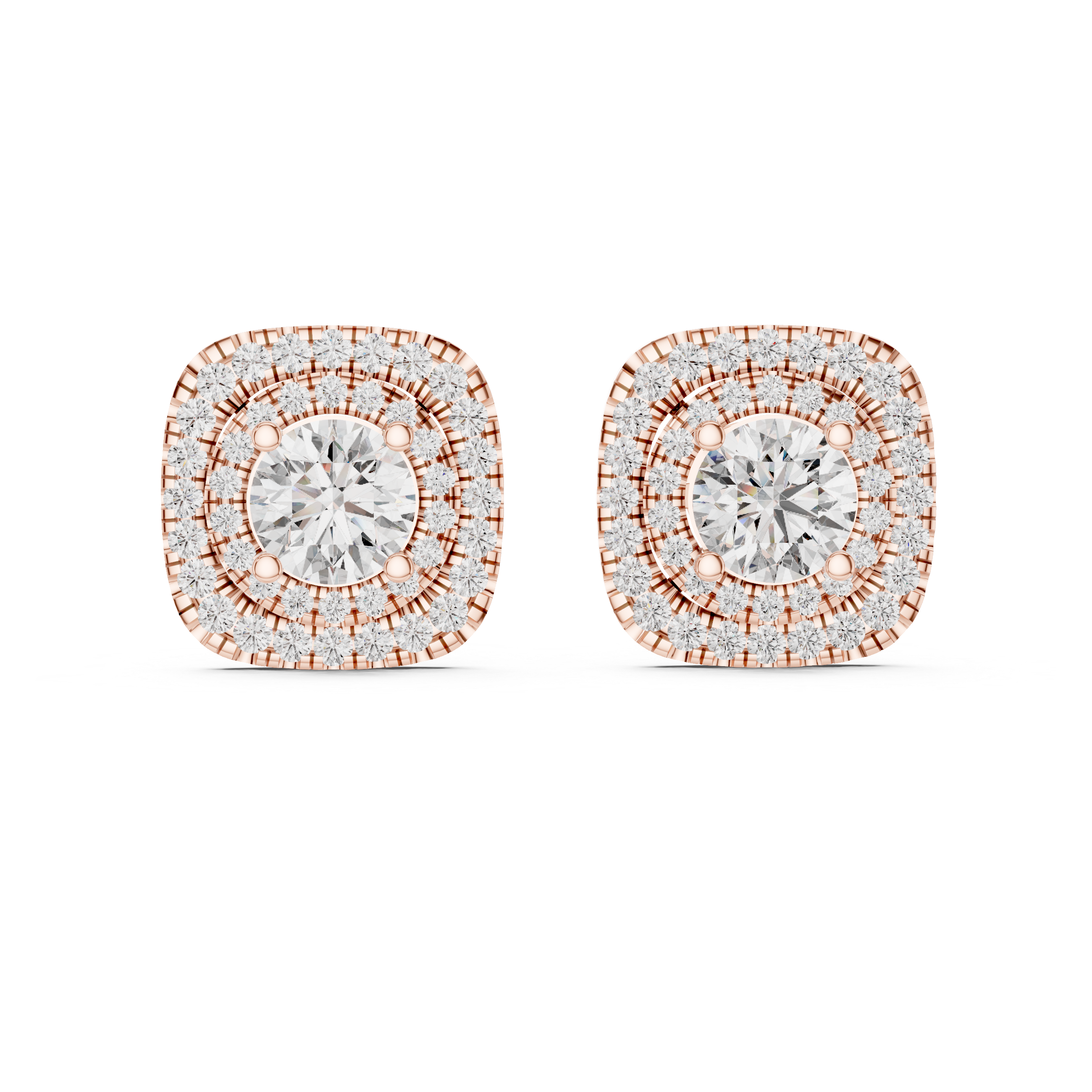 Chic Double Halo Diamond Earrings with Round Brilliant Center Stone