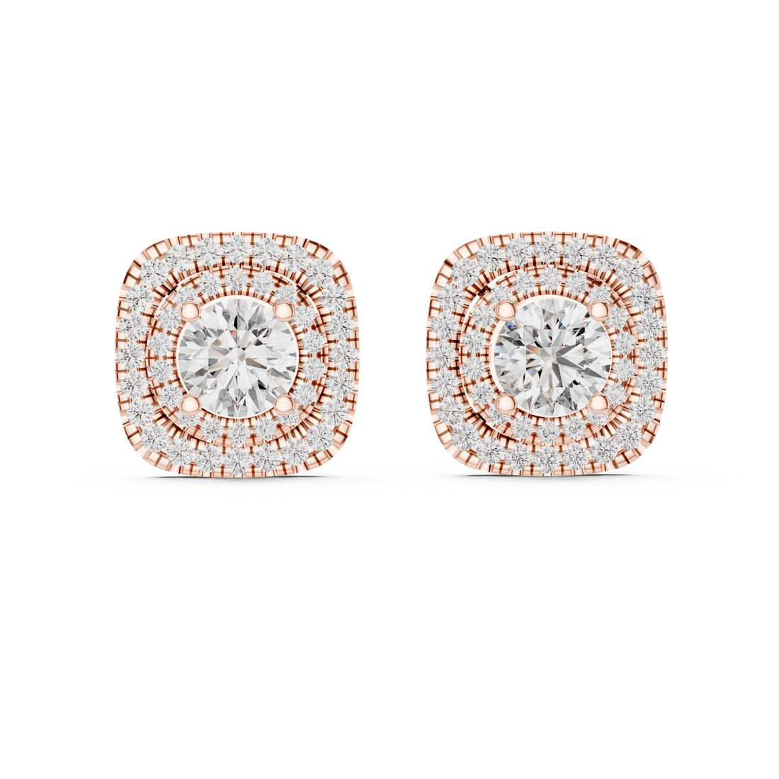 Chic Double Halo Diamond Earrings with Round Brilliant Center Stone