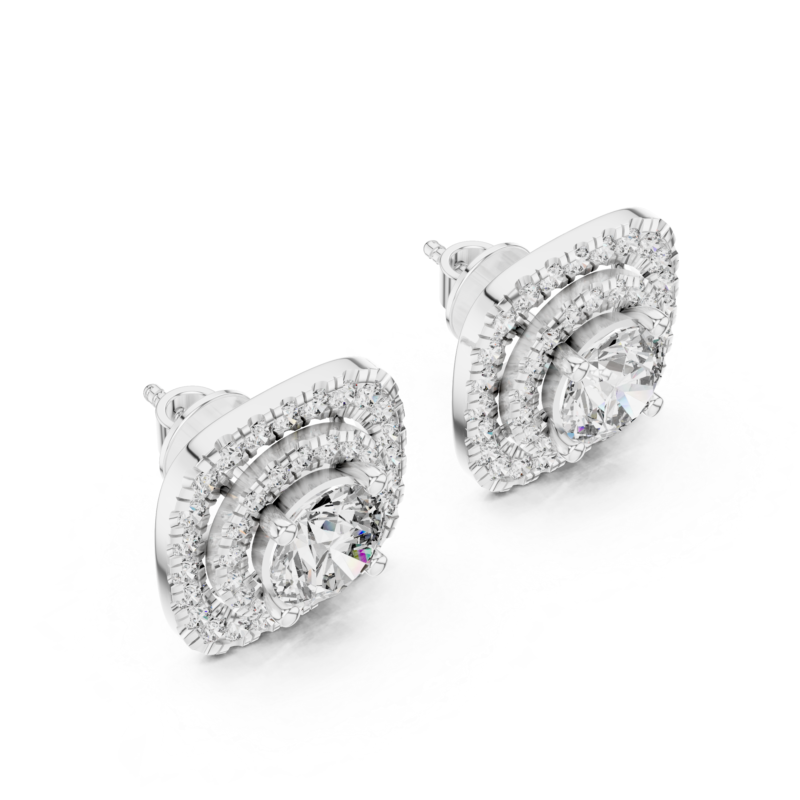 Chic Double Halo Diamond Earrings with Round Brilliant Center Stone