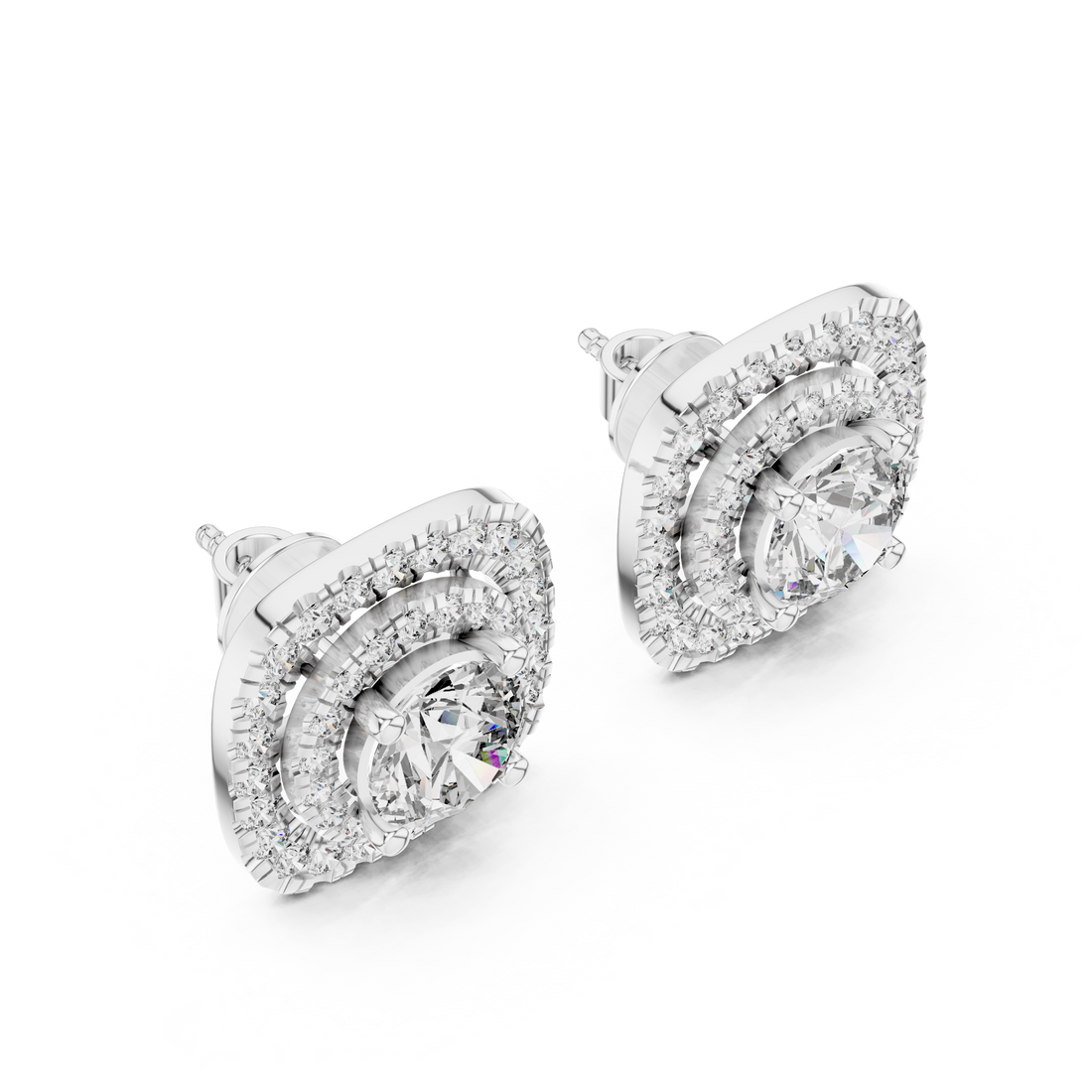 Chic Double Halo Diamond Earrings with Round Brilliant Center Stone