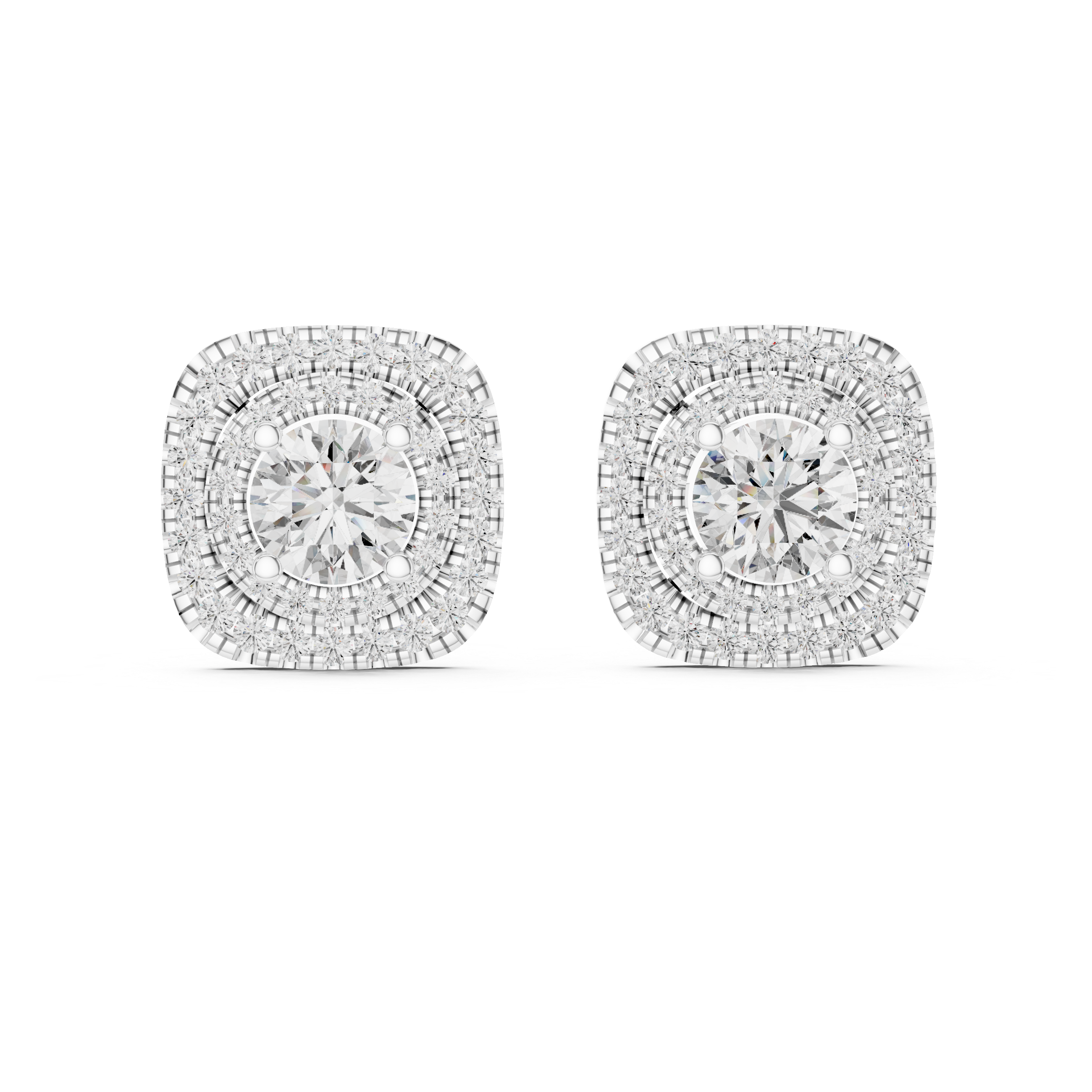 Chic Double Halo Diamond Earrings with Round Brilliant Center Stone