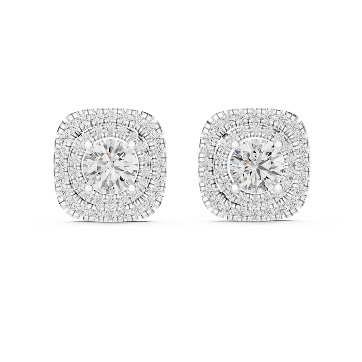Chic Double Halo Diamond Earrings with Round Brilliant Center Stone