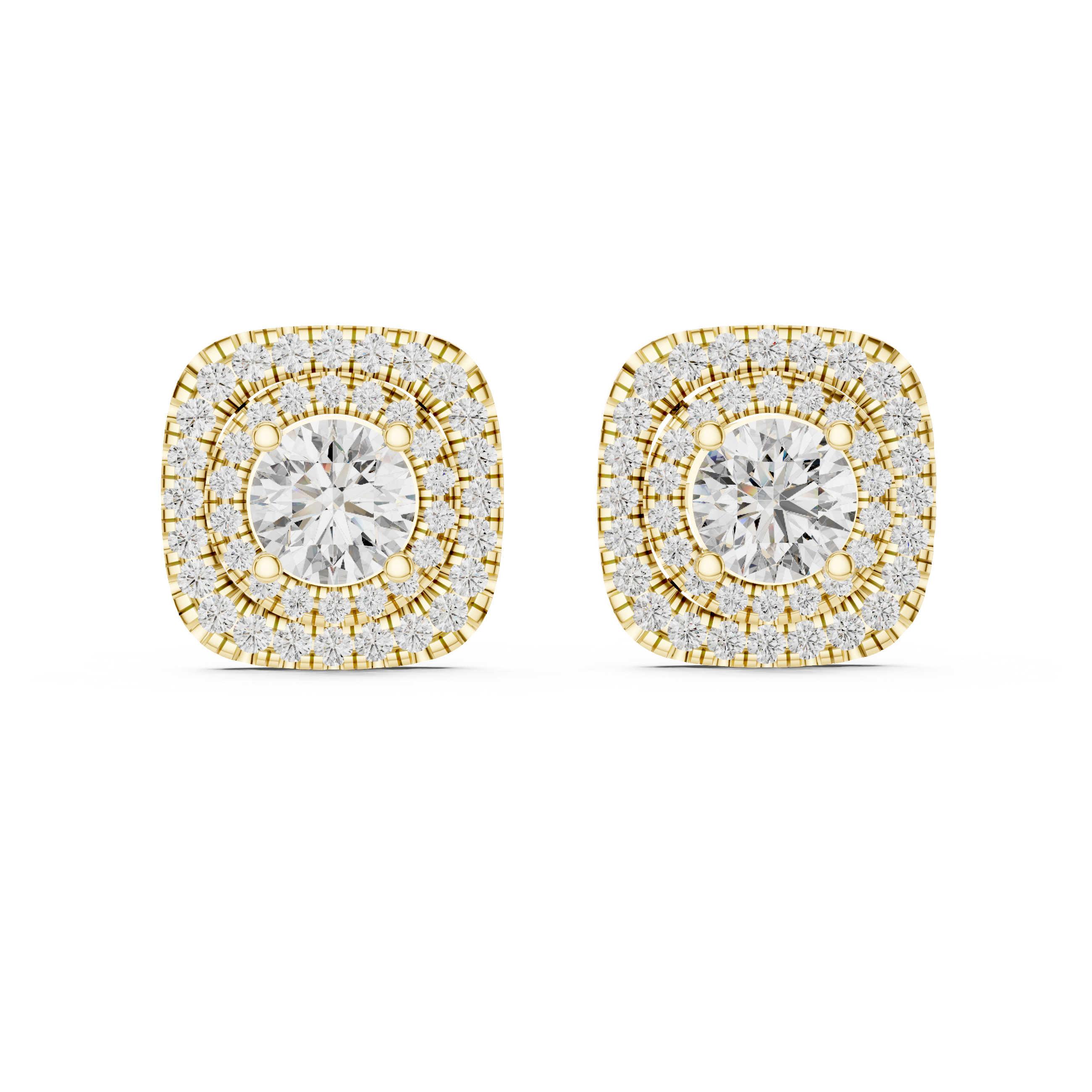 Chic Double Halo Diamond Earrings with Round Brilliant Center Stone