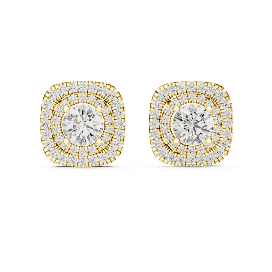 Chic Double Halo Diamond Earrings with Round Brilliant Center Stone