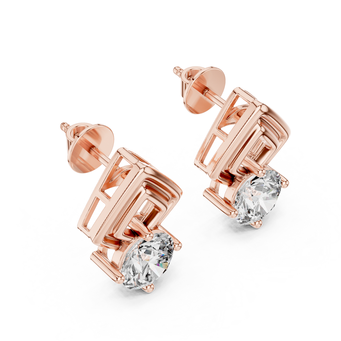 Premium Rose Gold Geometric Diamond Earrings – Elegant & Trendy Look