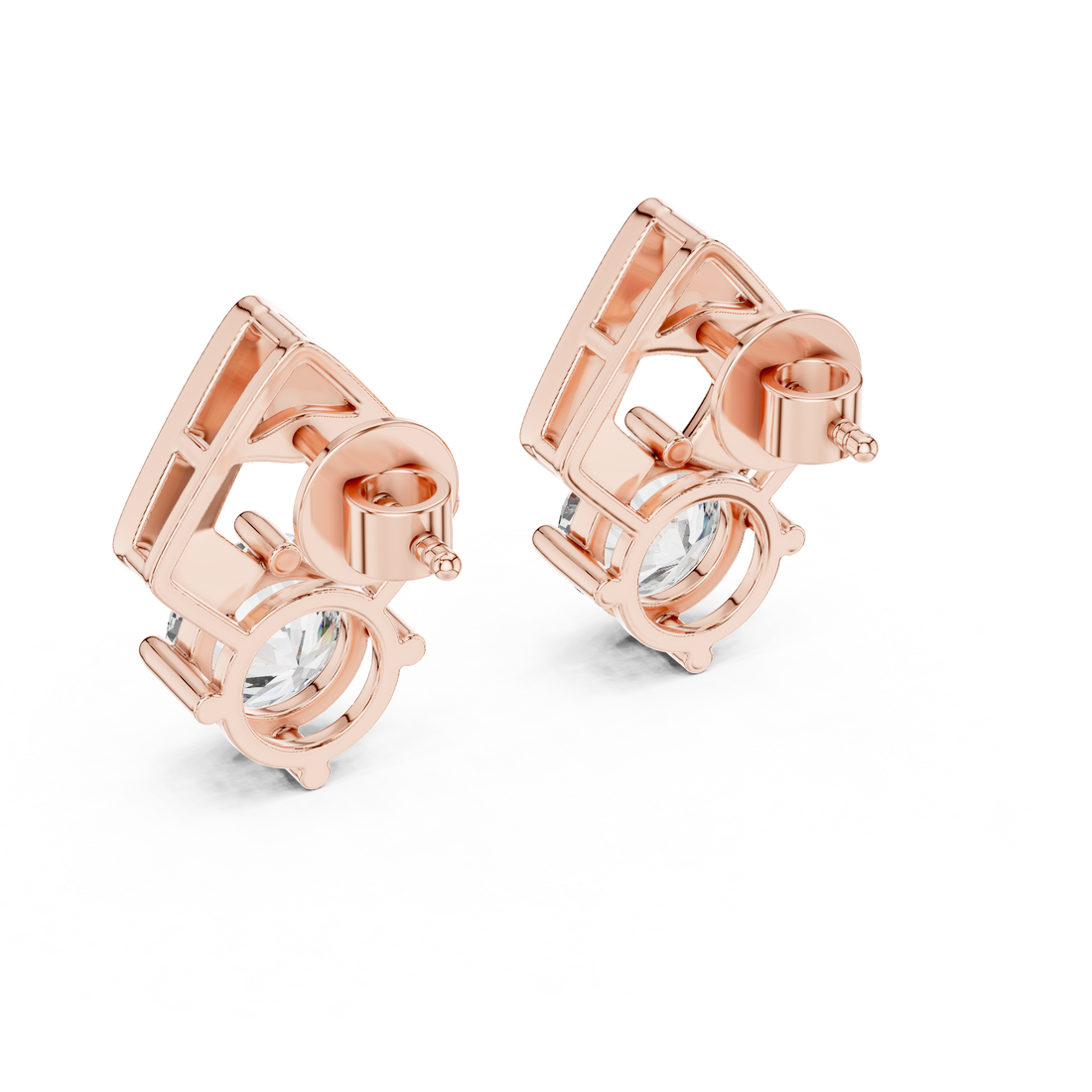 Premium Rose Gold Geometric Diamond Earrings – Elegant & Trendy Look