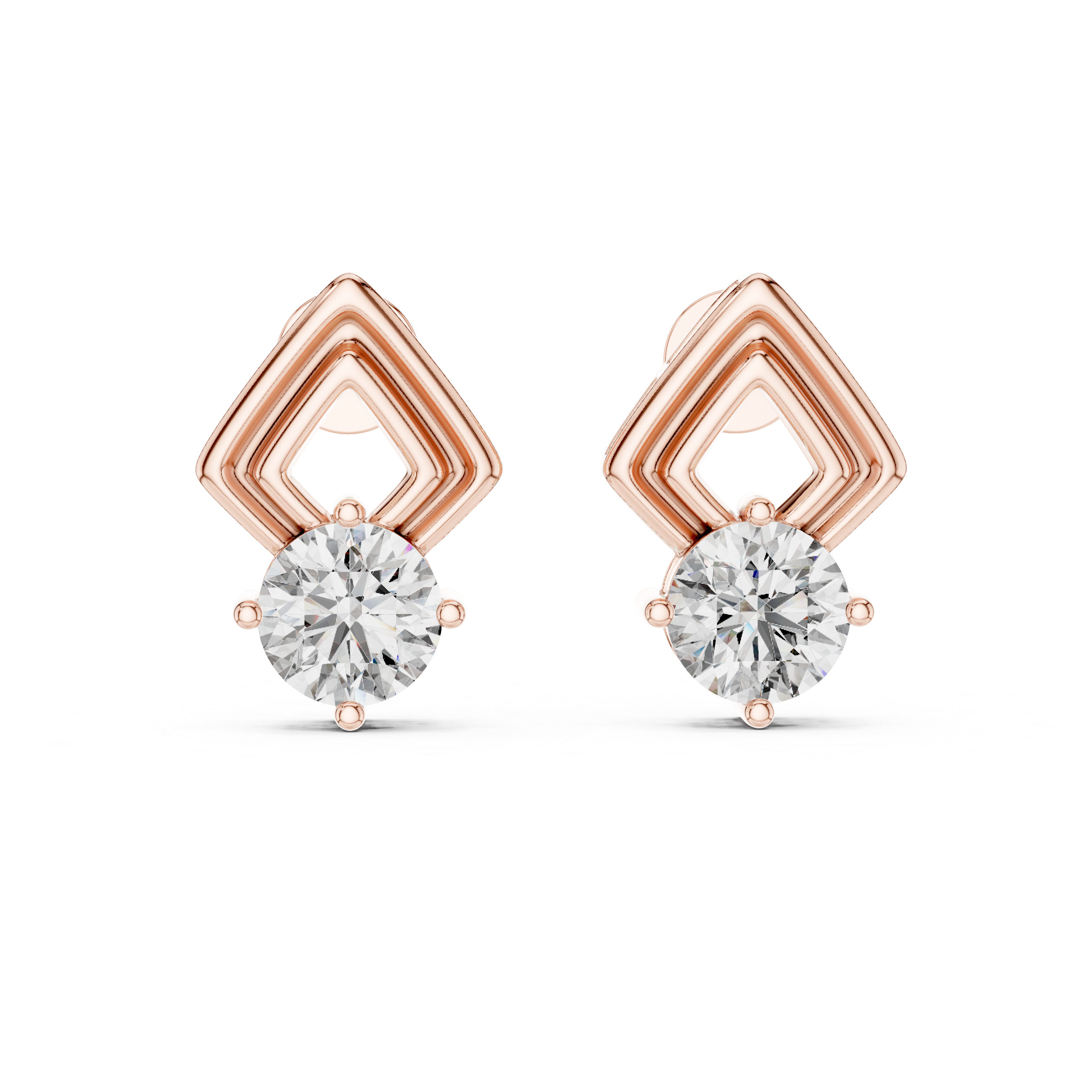 Premium Rose Gold Geometric Diamond Earrings – Elegant & Trendy Look
