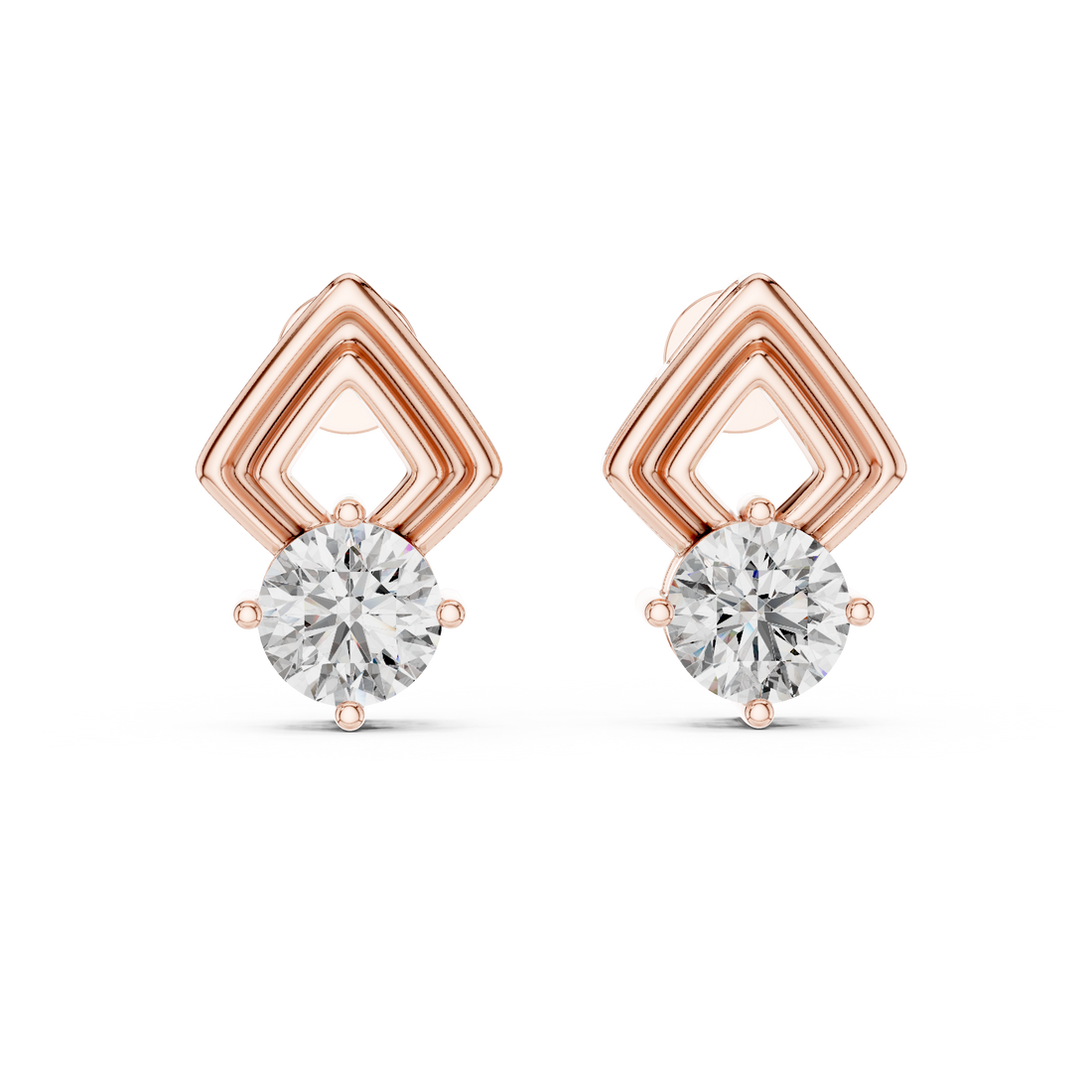 Premium Rose Gold Geometric Diamond Earrings – Elegant & Trendy Look