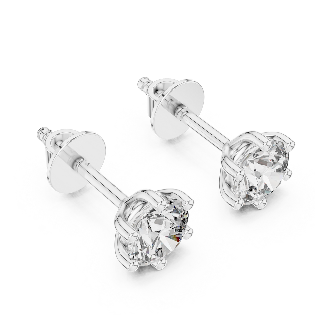 Fine Jewelry Round Cut Diamond Stud Earrings With 6 Prong Setting