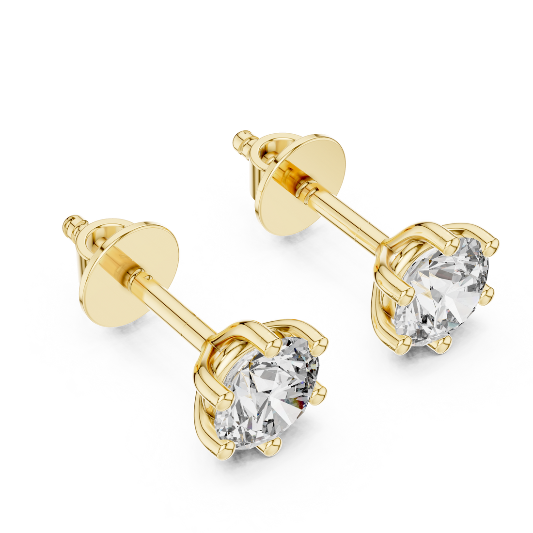 Fine Jewelry Round Cut Diamond Stud Earrings With 6 Prong Setting