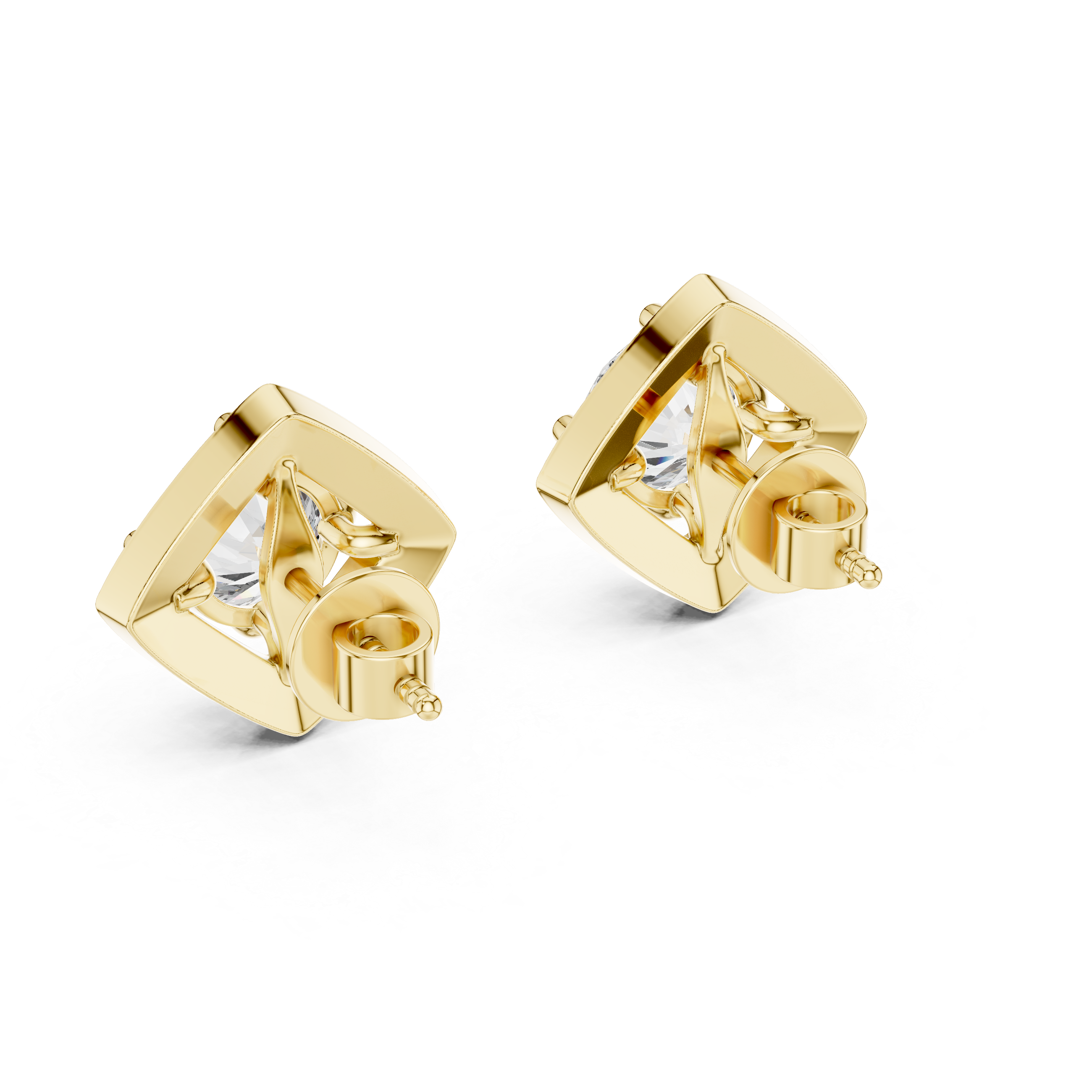 Square Shape Center Round Diamond Stud Halo Earrings in White Gold