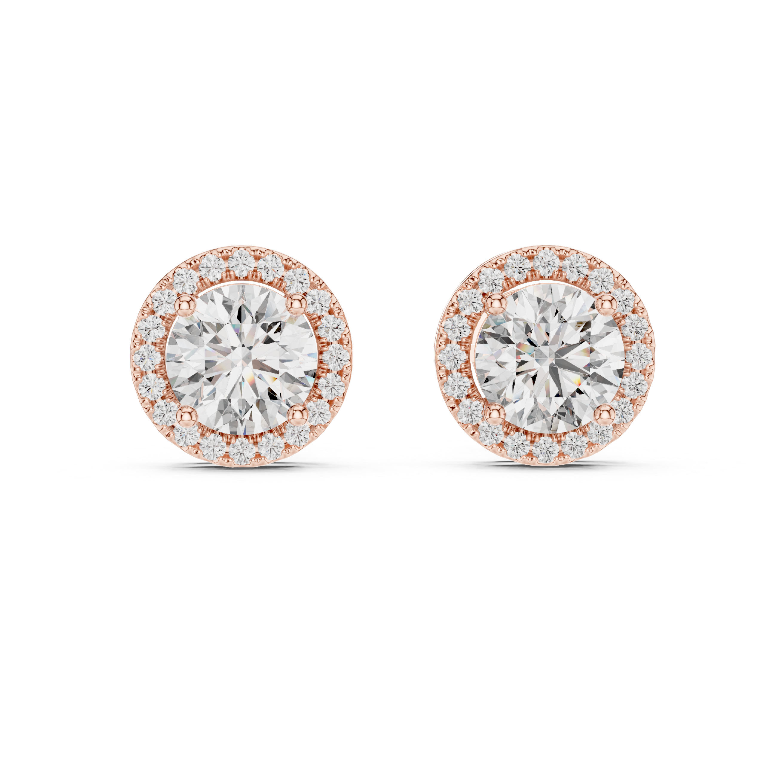 Simple Round Cut Diamond Stud Earrings with Halo Design