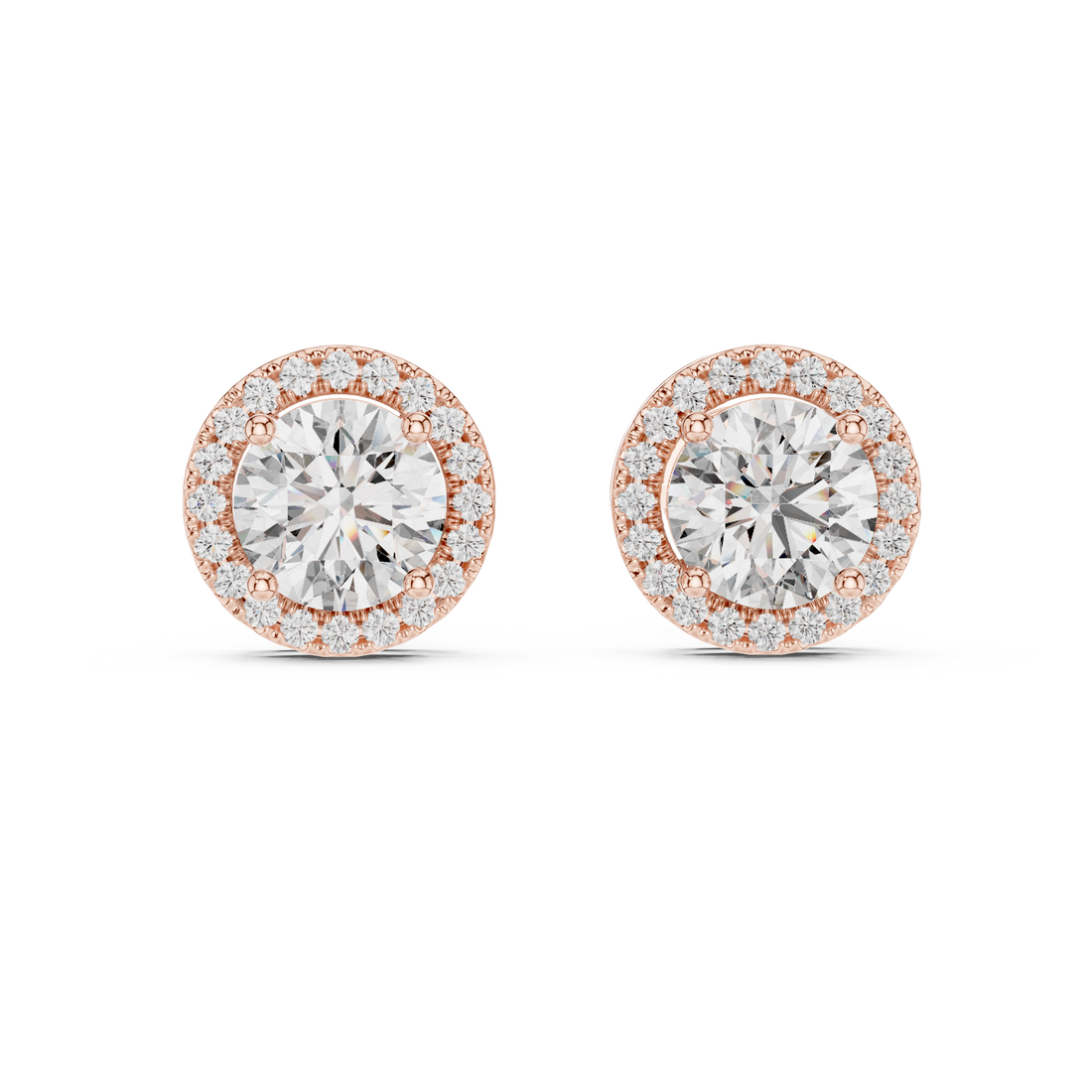 Simple Round Cut Diamond Stud Earrings with Halo Design