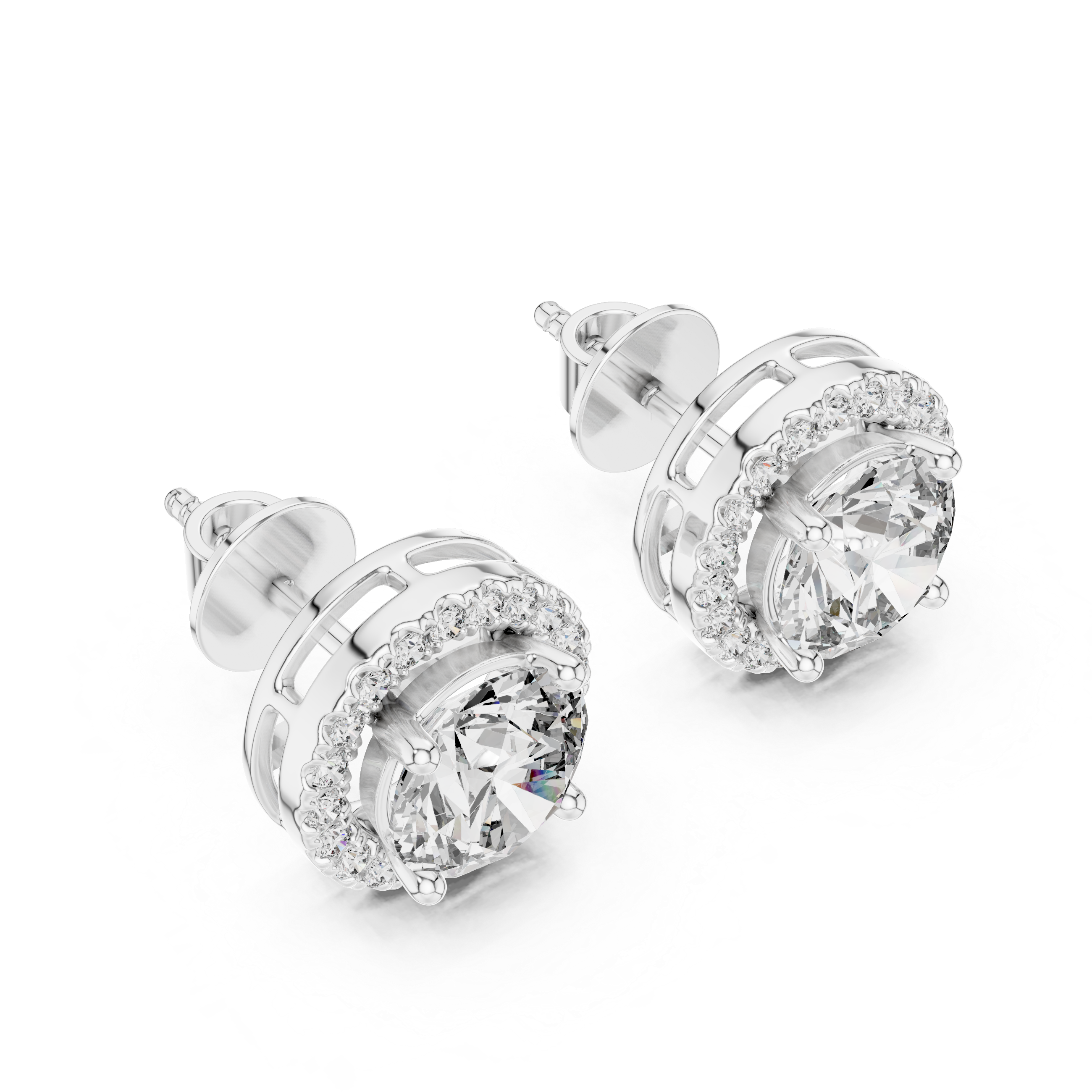 Simple Round Cut Diamond Stud Earrings with Halo Design