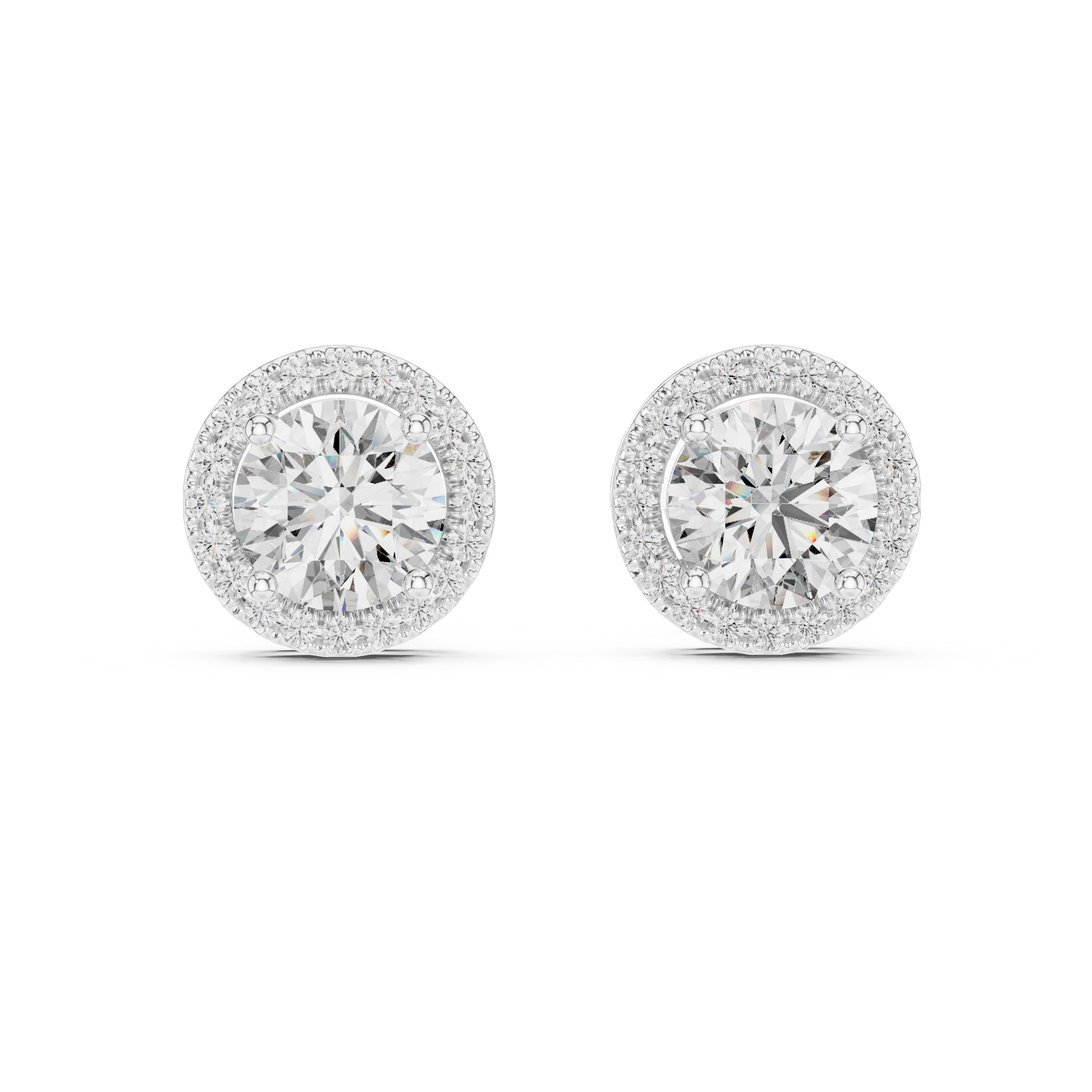 Simple Round Cut Diamond Stud Earrings with Halo Design