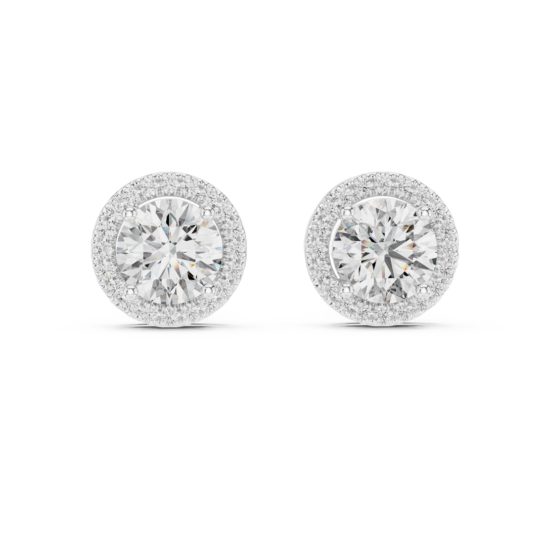Simple Round Cut Diamond Stud Earrings with Halo Design