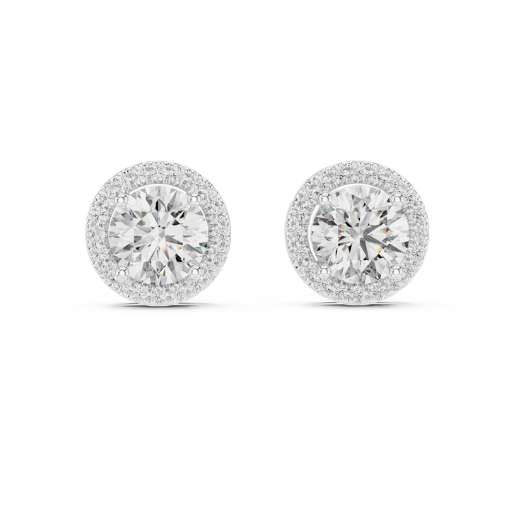 Simple Round Cut Diamond Stud Earrings with Halo Design