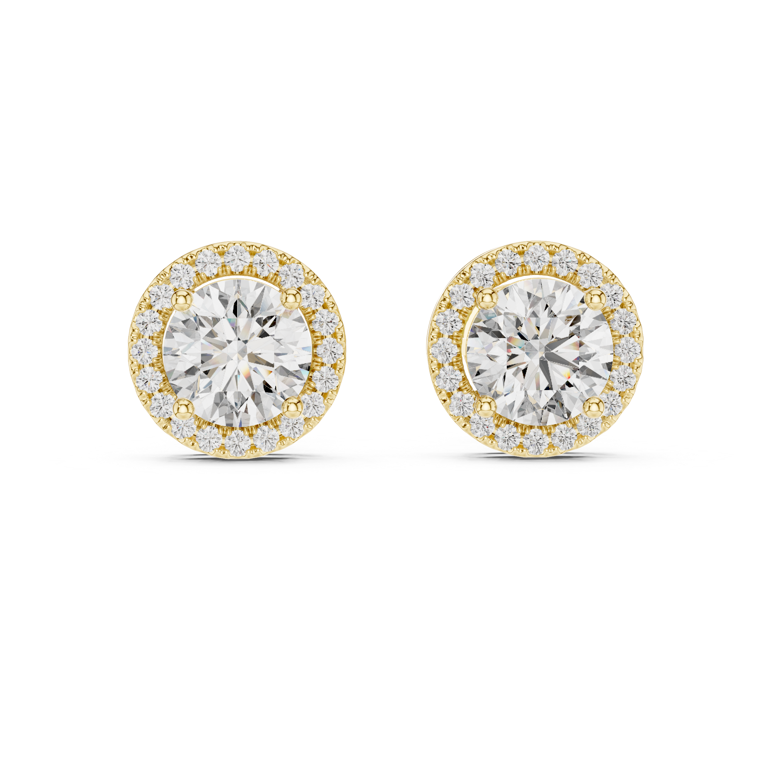 Simple Round Cut Diamond Stud Earrings with Halo Design