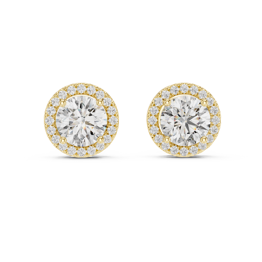 Simple Round Cut Diamond Stud Earrings with Halo Design