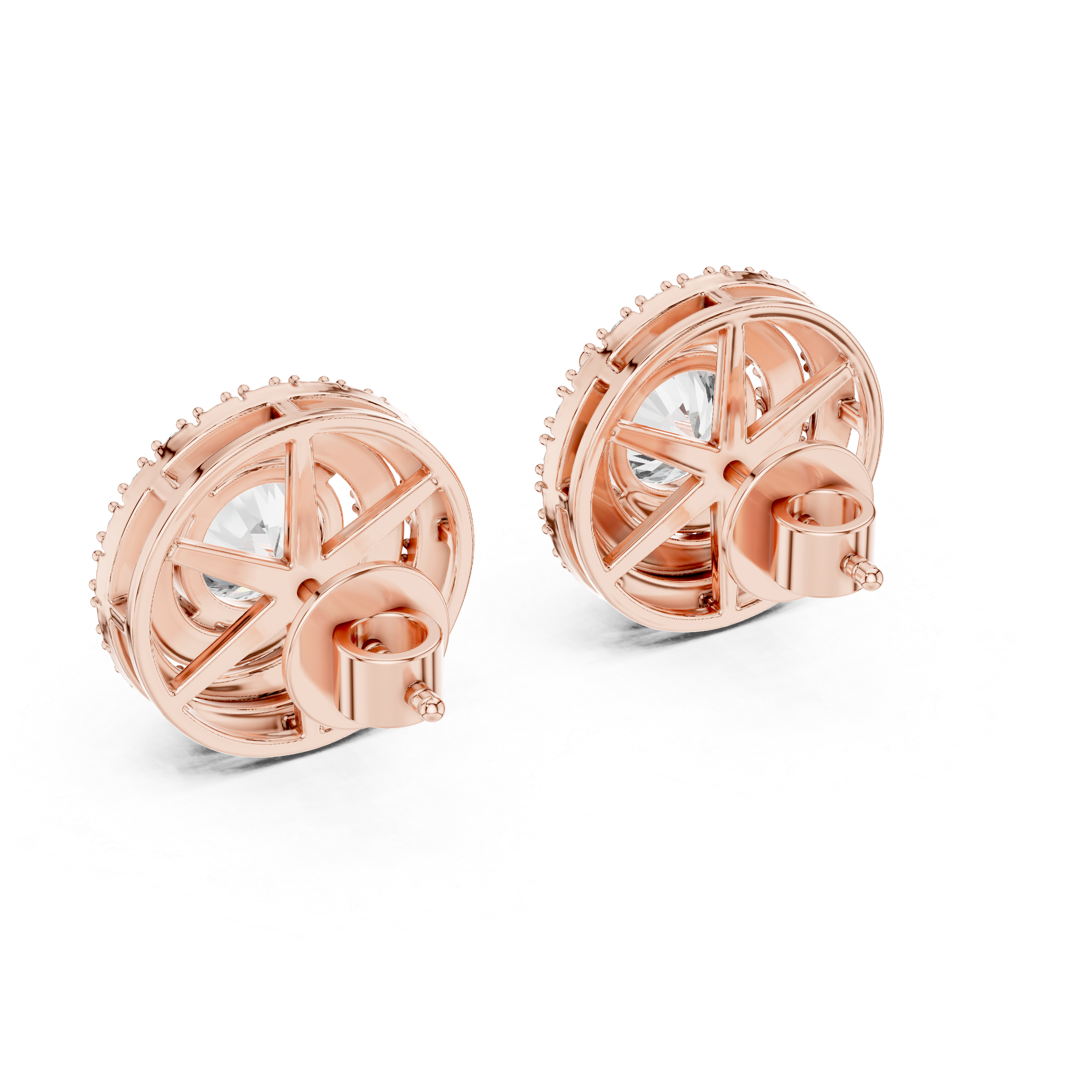Fine Jewelry Double Halo Round Diamond Earrings with Modern Layered Design