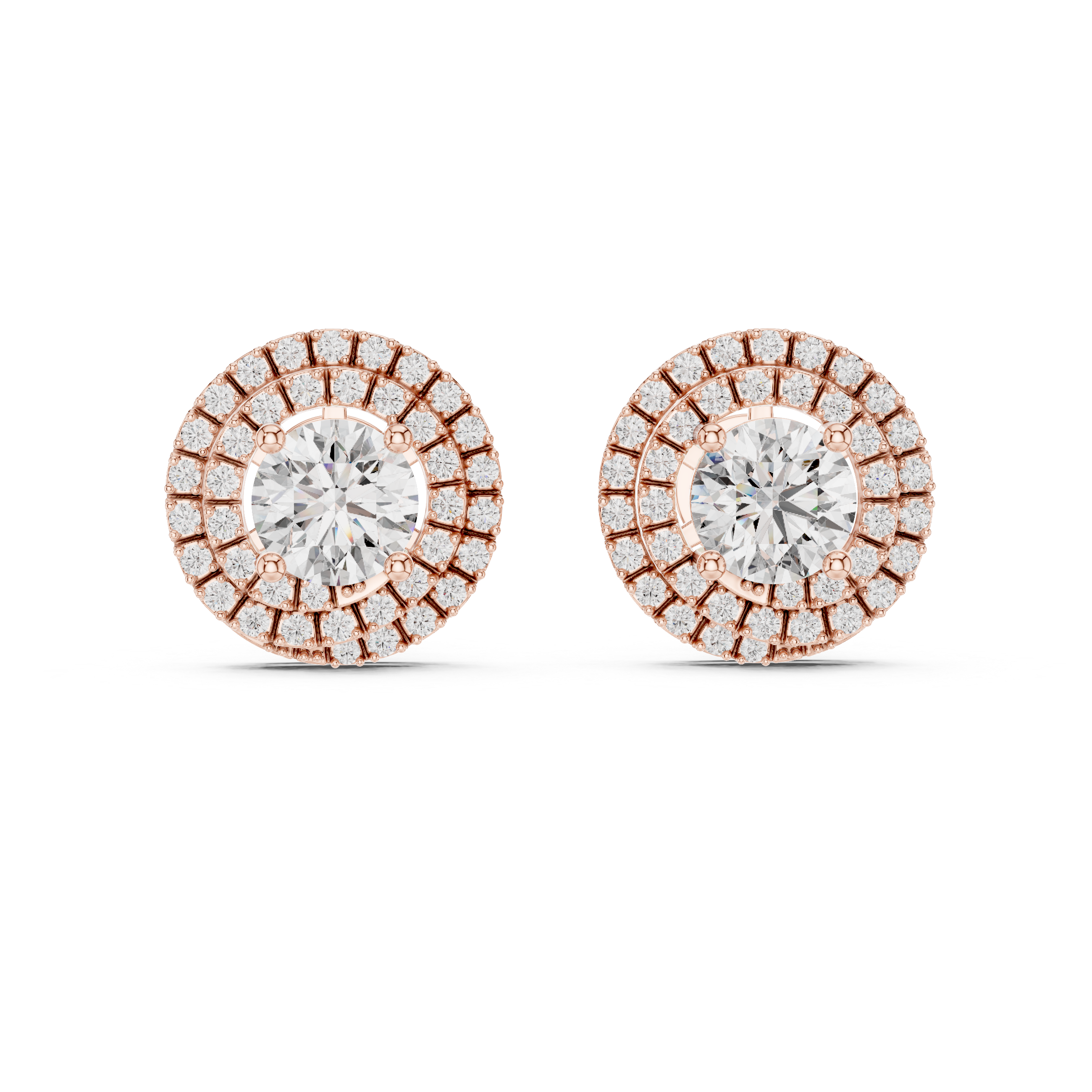 Fine Jewelry Double Halo Round Diamond Earrings with Modern Layered Design
