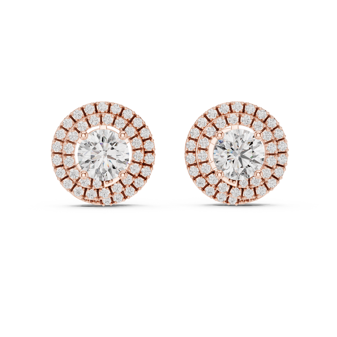 Fine Jewelry Double Halo Round Diamond Earrings with Modern Layered Design