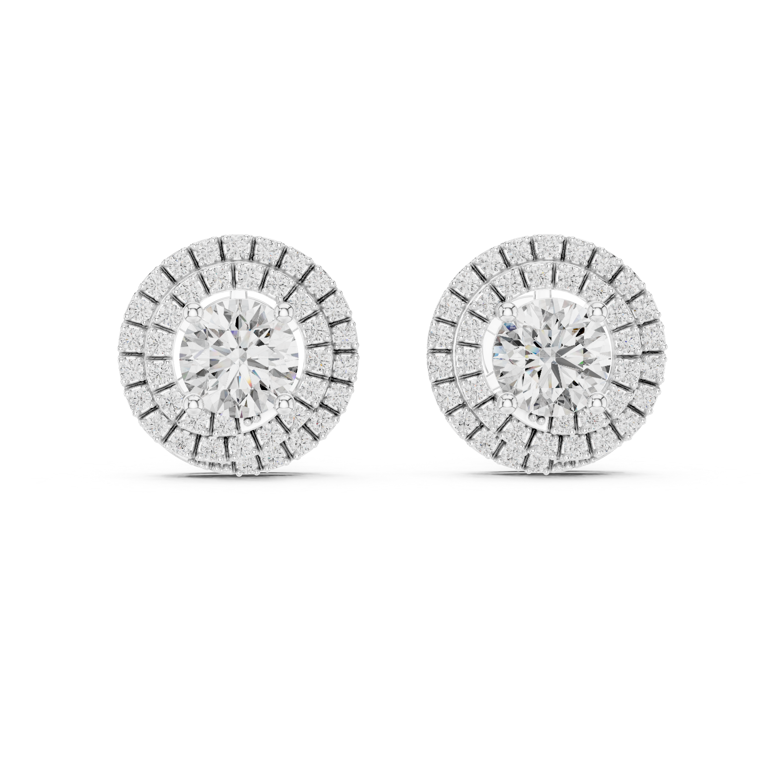 Fine Jewelry Double Halo Round Diamond Earrings with Modern Layered Design