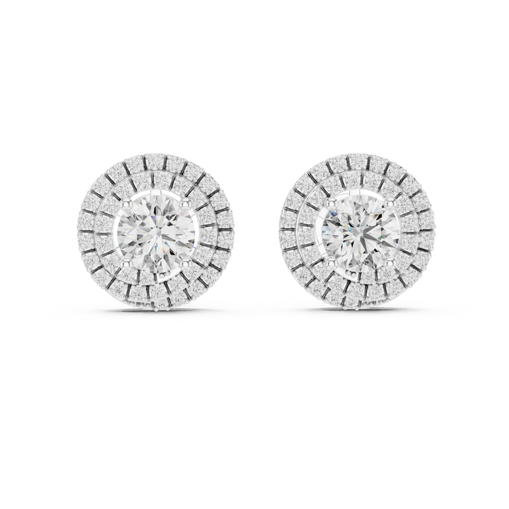 Fine Jewelry Double Halo Round Diamond Earrings with Modern Layered Design