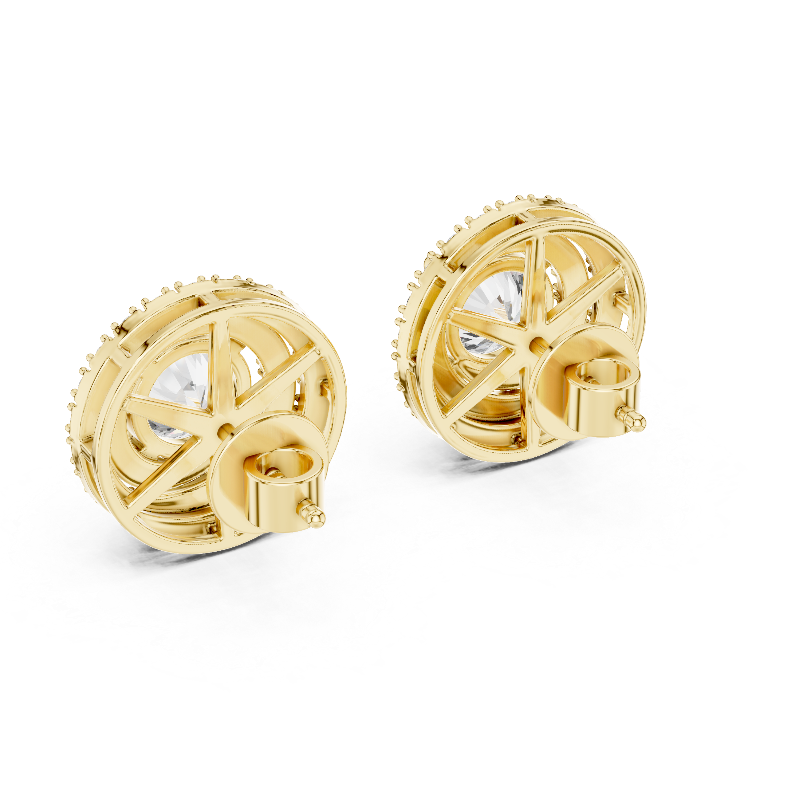 Fine Jewelry Double Halo Round Diamond Earrings with Modern Layered Design