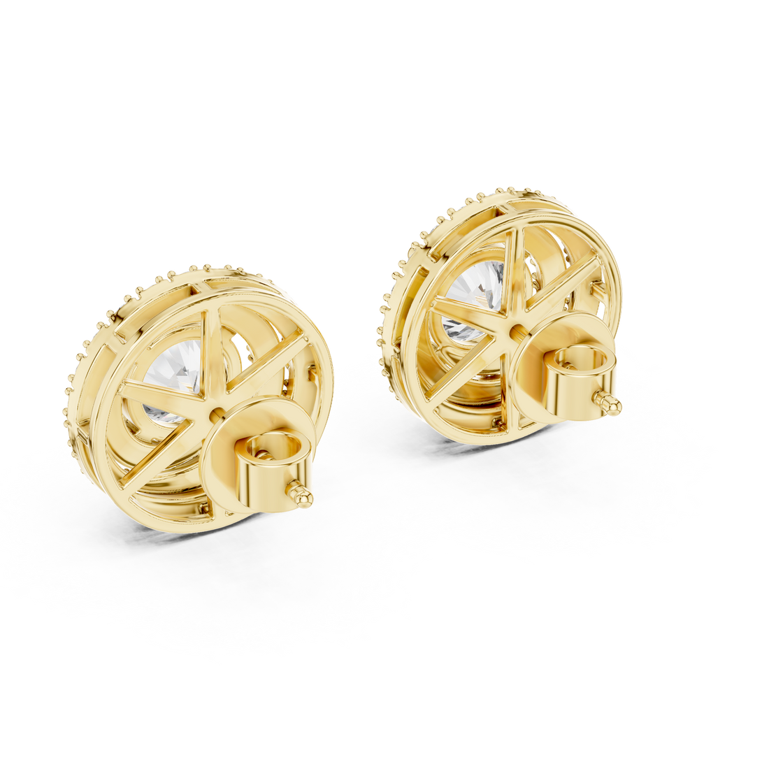 Fine Jewelry Double Halo Round Diamond Earrings with Modern Layered Design