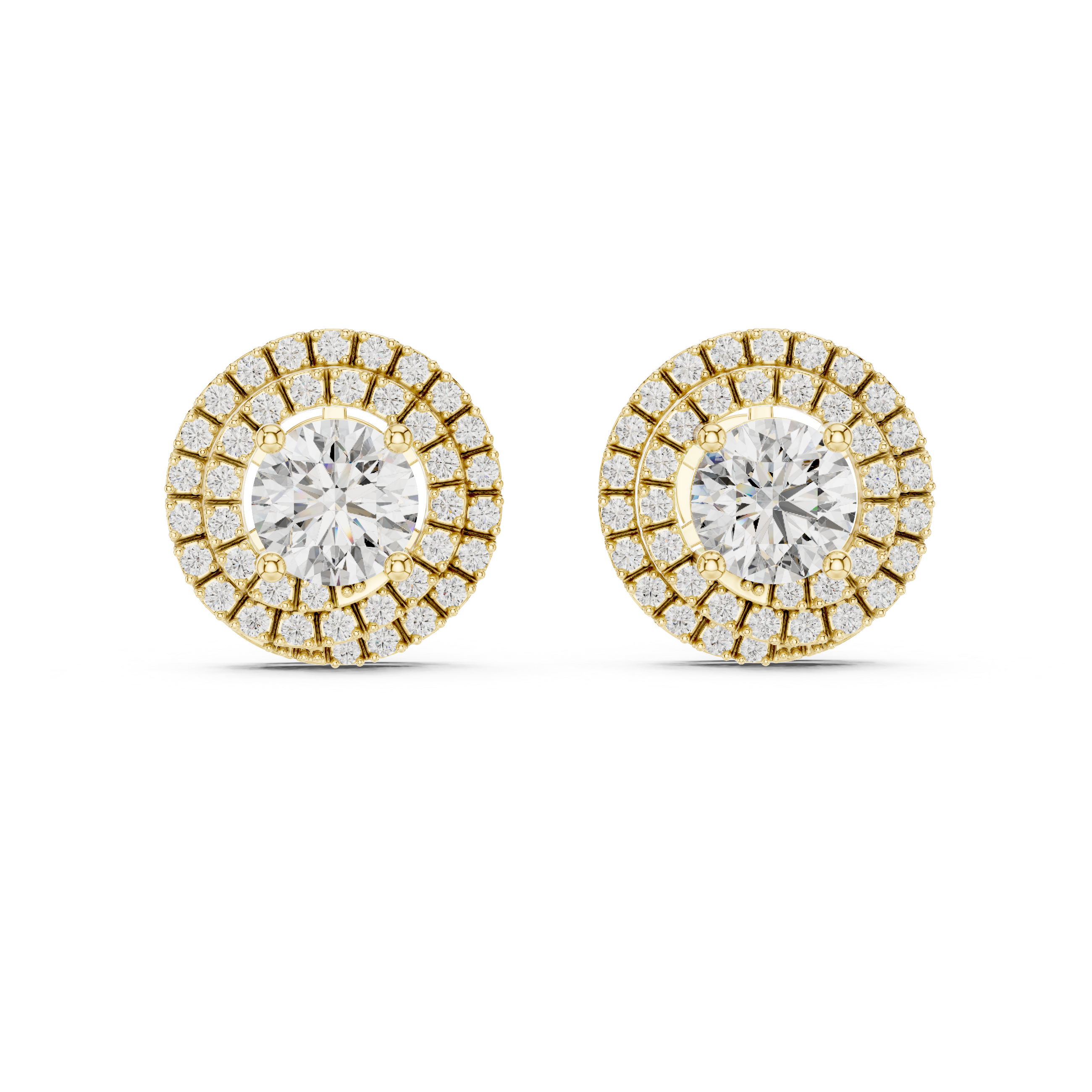 Fine Jewelry Double Halo Round Diamond Earrings with Modern Layered Design