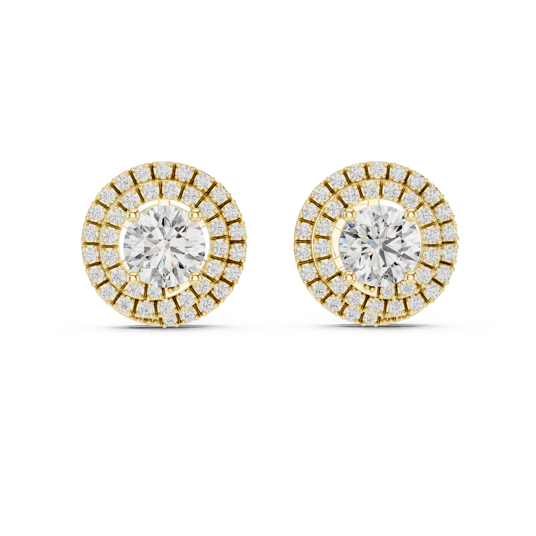 Fine Jewelry Double Halo Round Diamond Earrings with Modern Layered Design