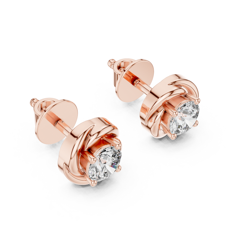 Classic Round Diamond Studs with Twisted Rope-Inspired Setting