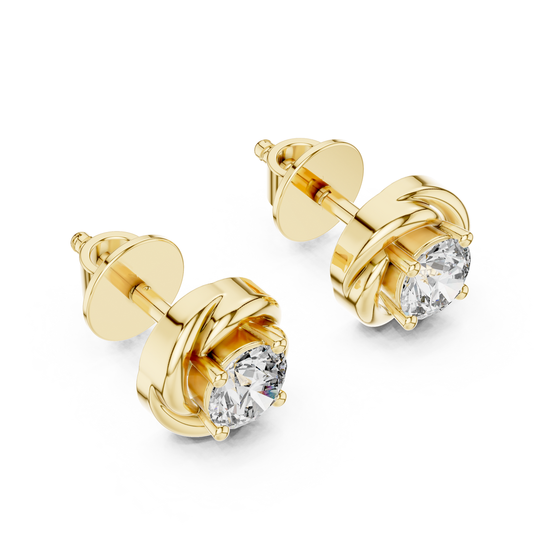 Classic Round Diamond Studs with Twisted Rope-Inspired Setting