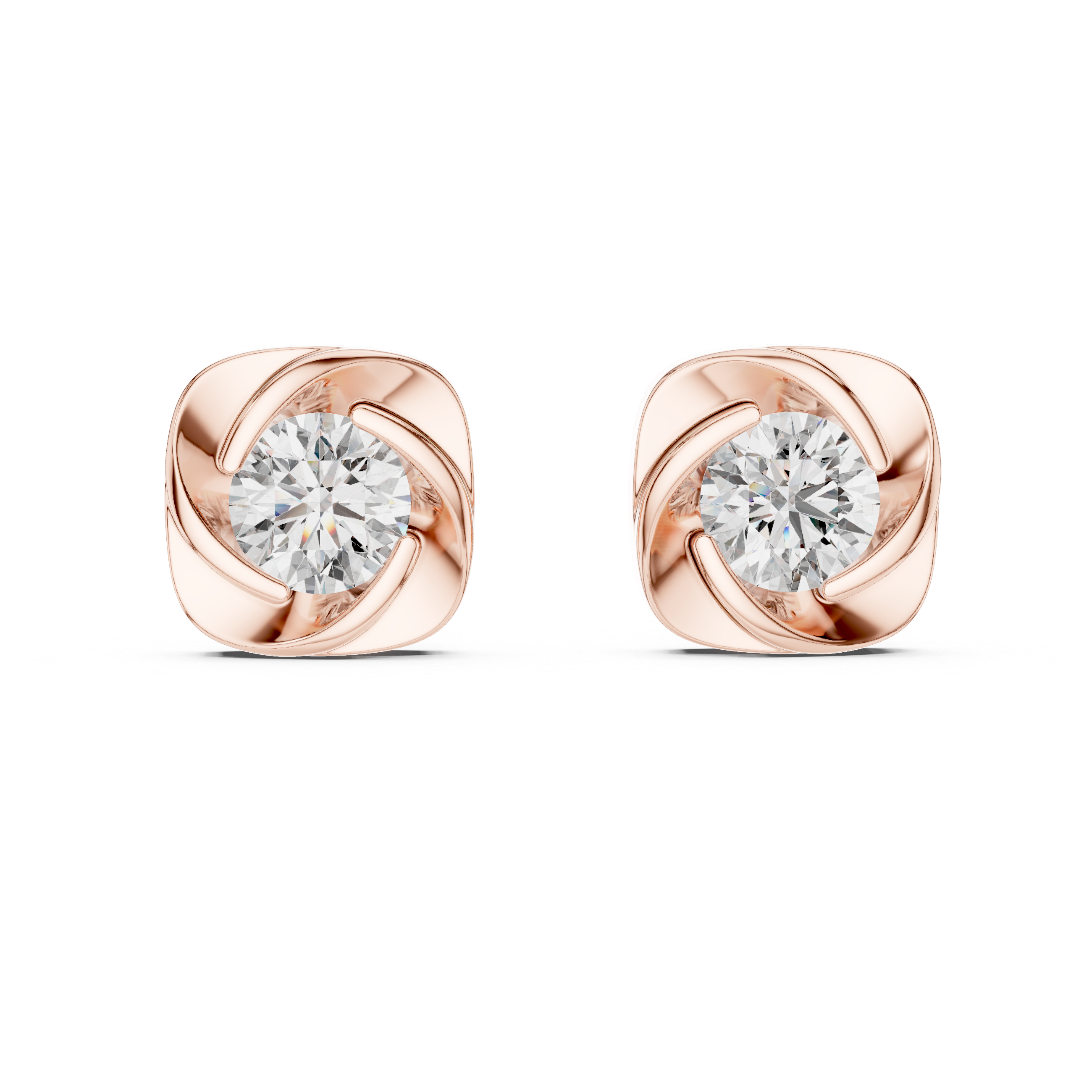 Chic Swirl Frame Diamond Earrings in Polished Rose Gold