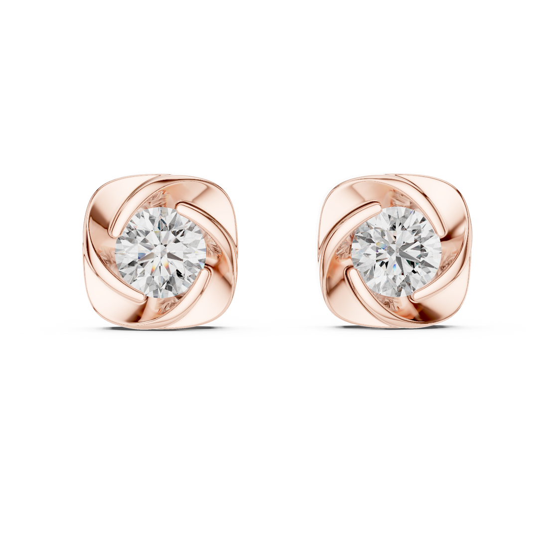 Chic Swirl Frame Diamond Earrings in Polished Rose Gold