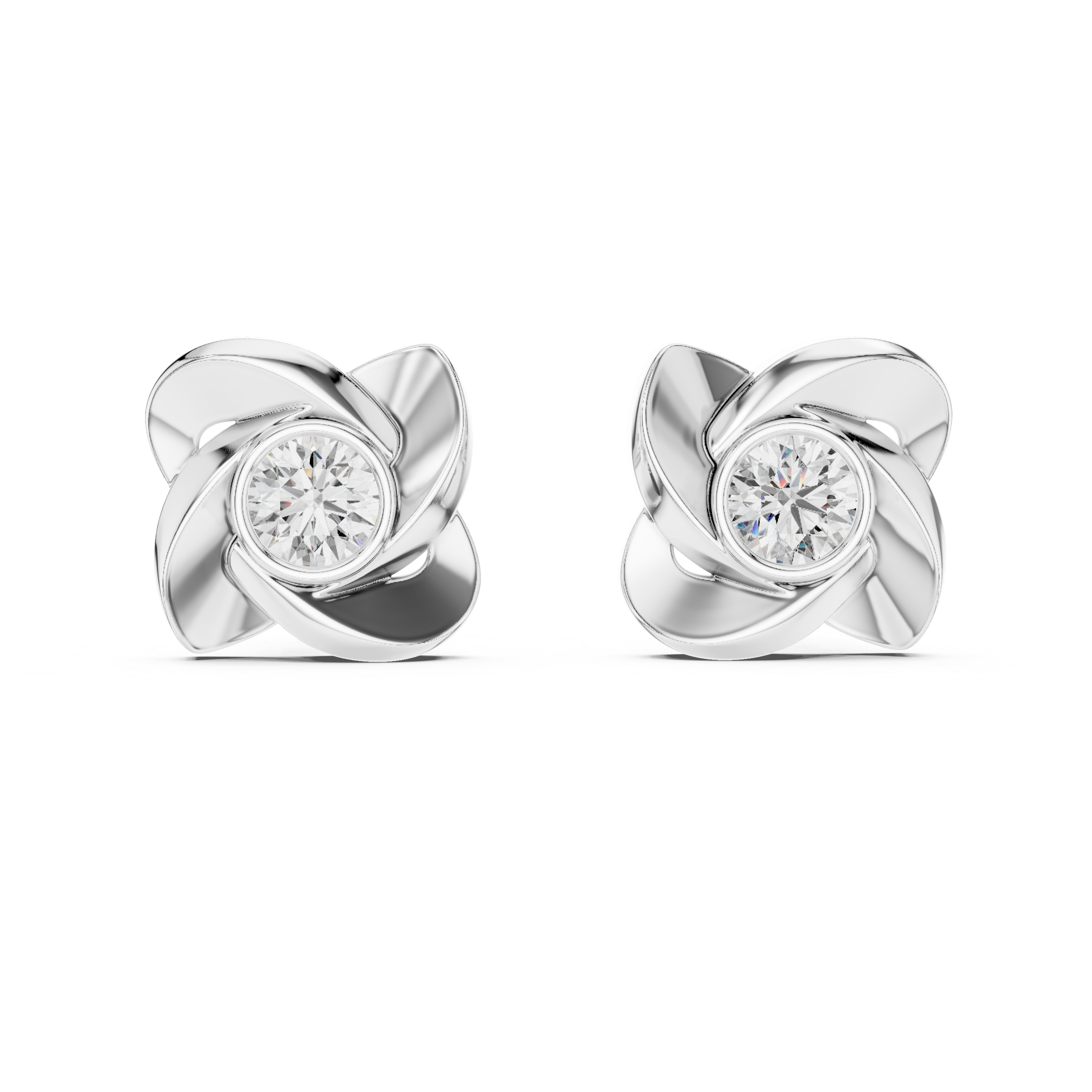 Stylish Spiral Floral Round Diamond Earrings – Everyday Luxury Look