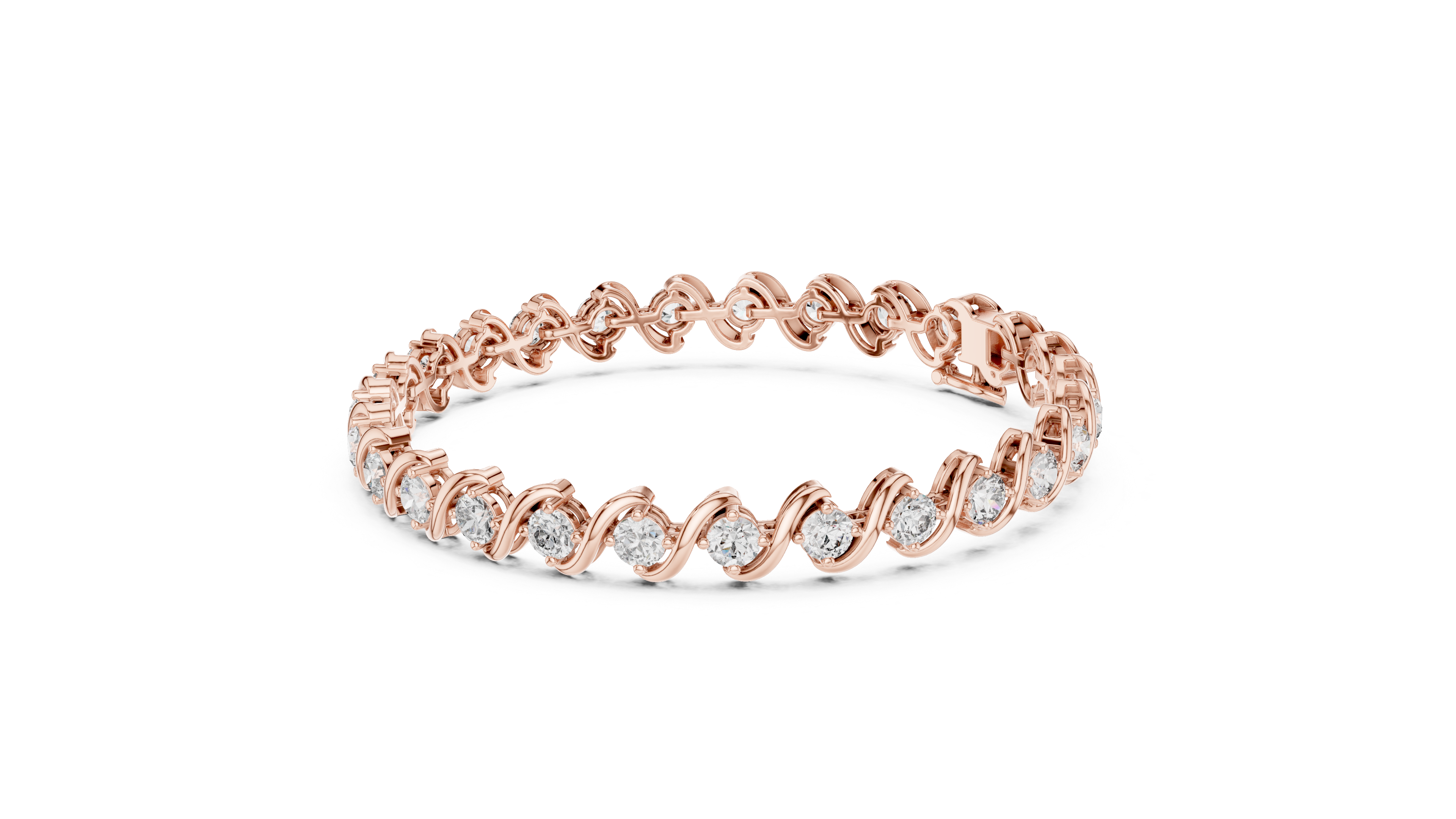 Wave Design Diamond Tennis Bracelet in Rose Gold | Round Cut Diamond Bracelet for Women | Elegant Fine Jewelry