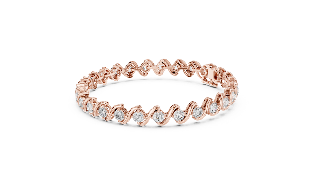 Wave Design Diamond Tennis Bracelet in Rose Gold | Round Cut Diamond Bracelet for Women | Elegant Fine Jewelry