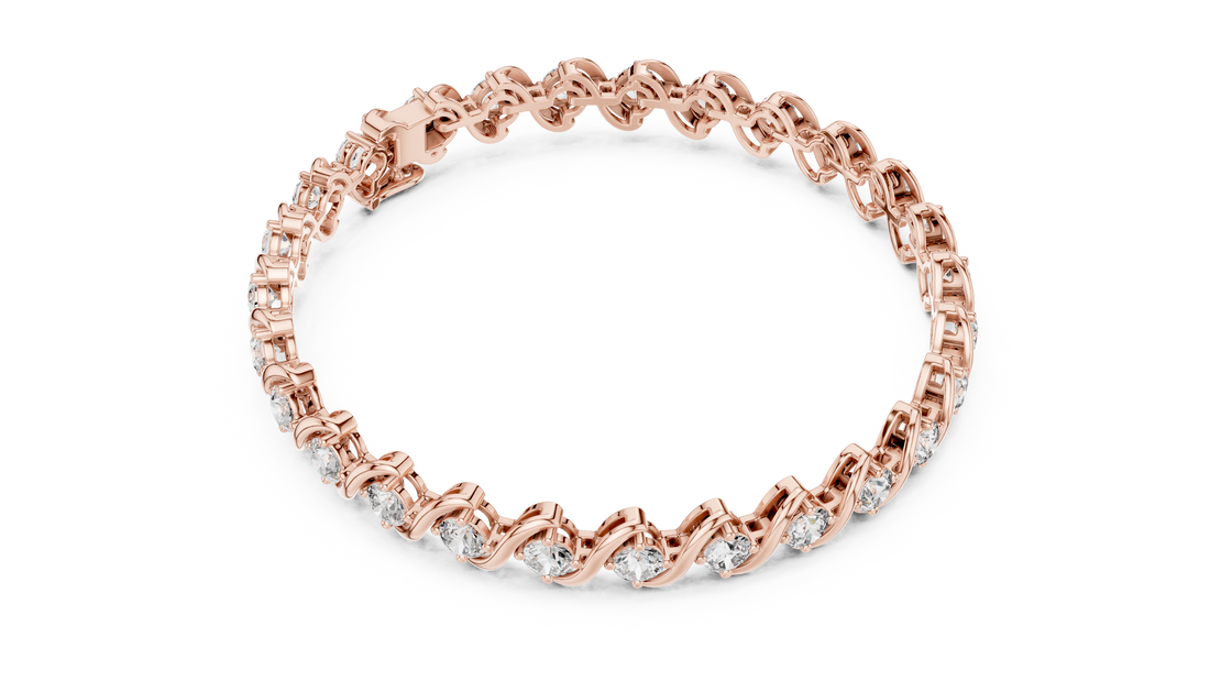 Wave Design Diamond Tennis Bracelet in Rose Gold | Round Cut Diamond Bracelet for Women | Elegant Fine Jewelry