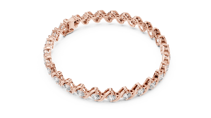 Wave Design Diamond Tennis Bracelet in Rose Gold | Round Cut Diamond Bracelet for Women | Elegant Fine Jewelry