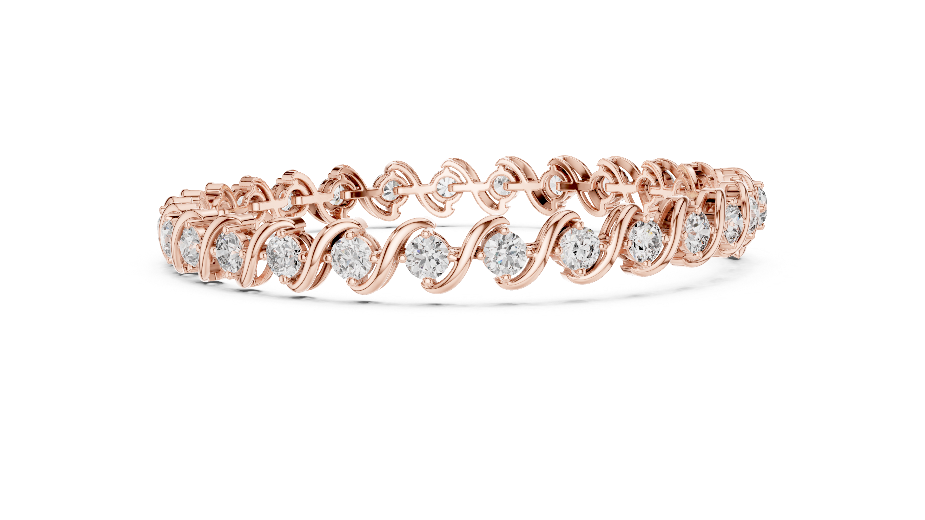 Wave Design Diamond Tennis Bracelet in Rose Gold | Round Cut Diamond Bracelet for Women | Elegant Fine Jewelry