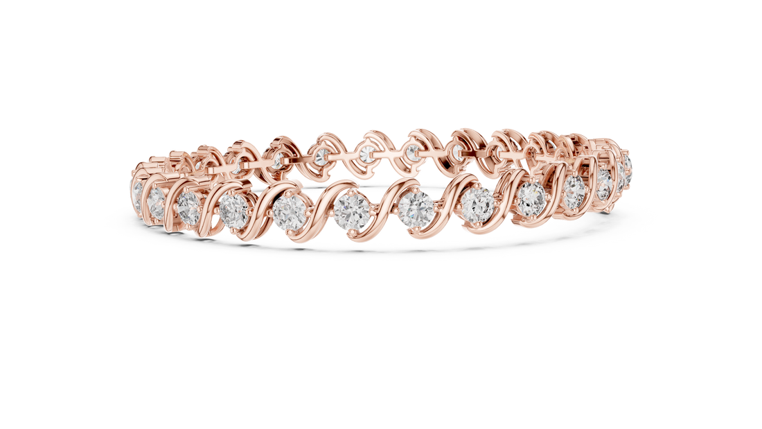 Wave Design Diamond Tennis Bracelet in Rose Gold | Round Cut Diamond Bracelet for Women | Elegant Fine Jewelry