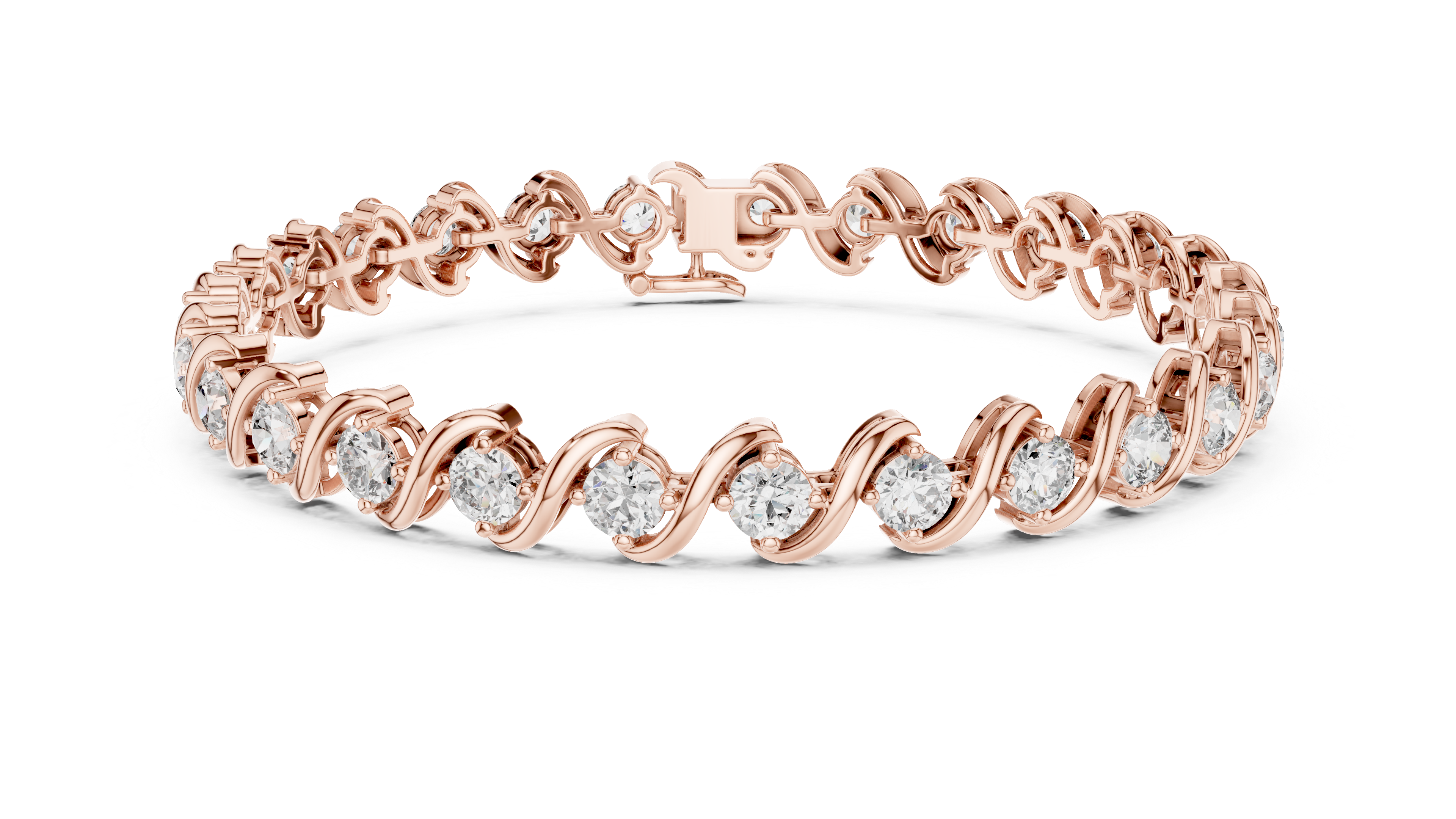 Wave Design Diamond Tennis Bracelet in Rose Gold | Round Cut Diamond Bracelet for Women | Elegant Fine Jewelry