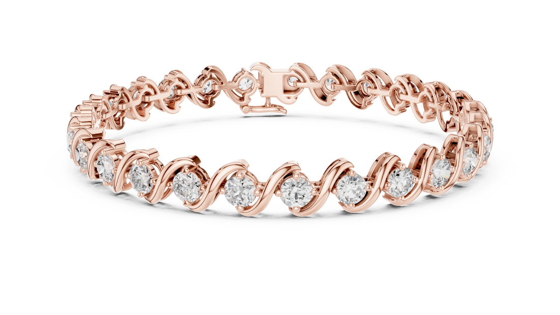 Wave Design Diamond Tennis Bracelet in Rose Gold | Round Cut Diamond Bracelet for Women | Elegant Fine Jewelry