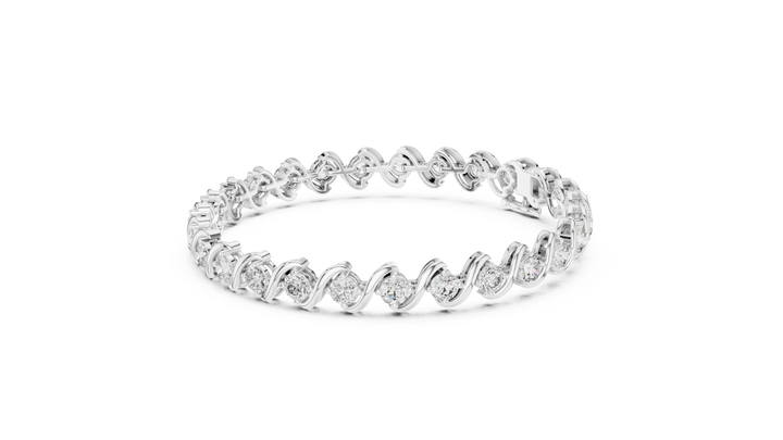 Wave Design Diamond Tennis Bracelet in Rose Gold | Round Cut Diamond Bracelet for Women | Elegant Fine Jewelry