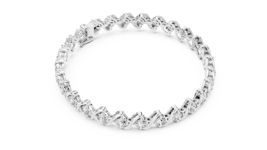 Wave Design Diamond Tennis Bracelet in Rose Gold | Round Cut Diamond Bracelet for Women | Elegant Fine Jewelry